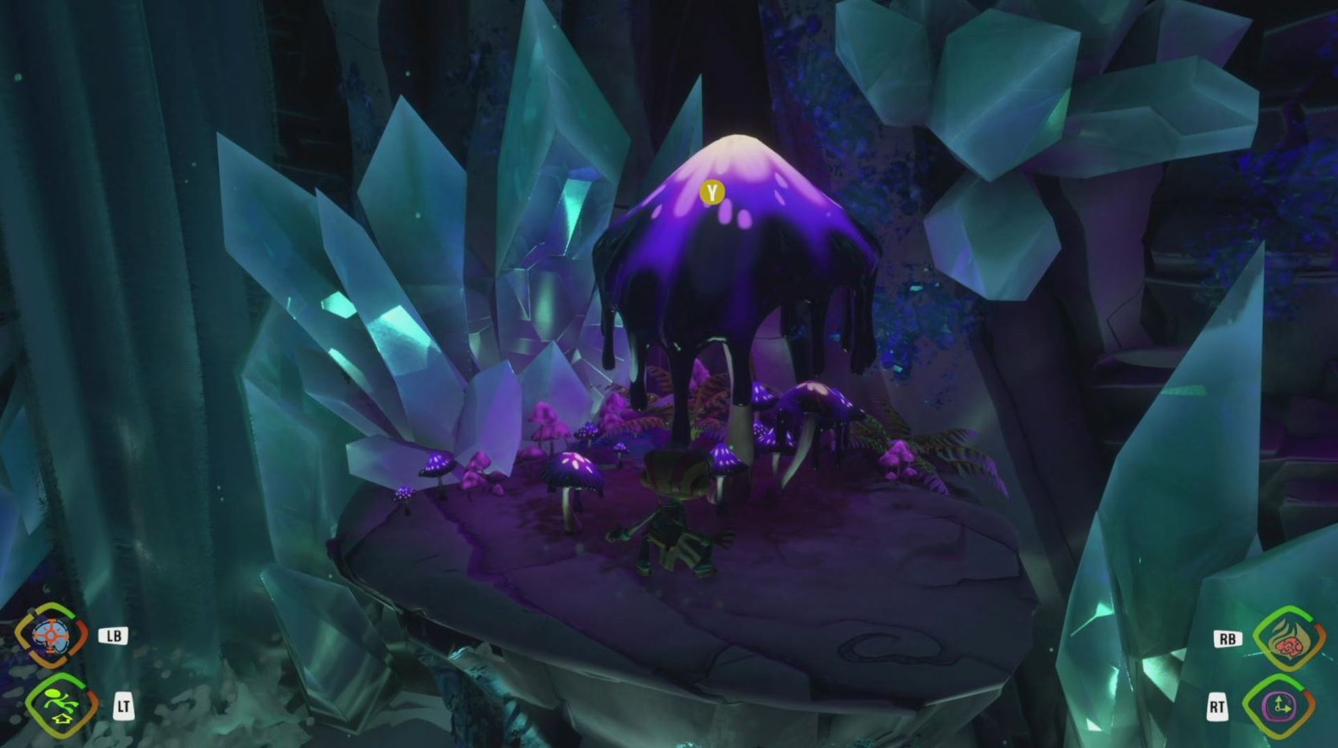 Psychonauts 2 rare fungus location: Raz can be seen standing in front of the Fungus Lili wants in a crystal-covered cave.