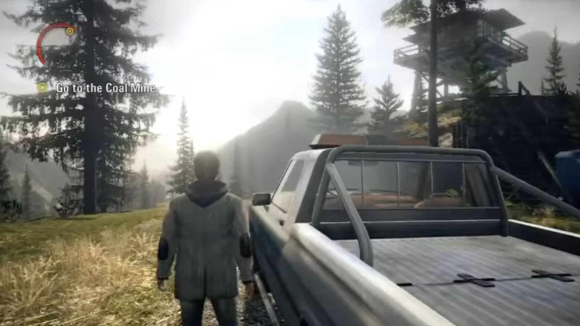 Alan Wake Remastered radios: Alan is standing next to his car, on his way to the watchtower with the radio.