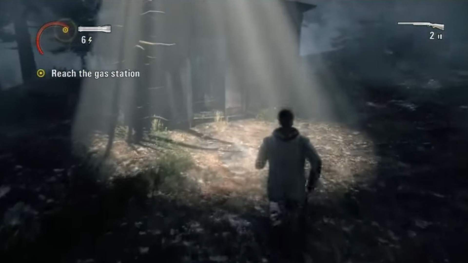 Alan Wake Remastered radios: Alan can be seen running towards the shack which contains the second radio.