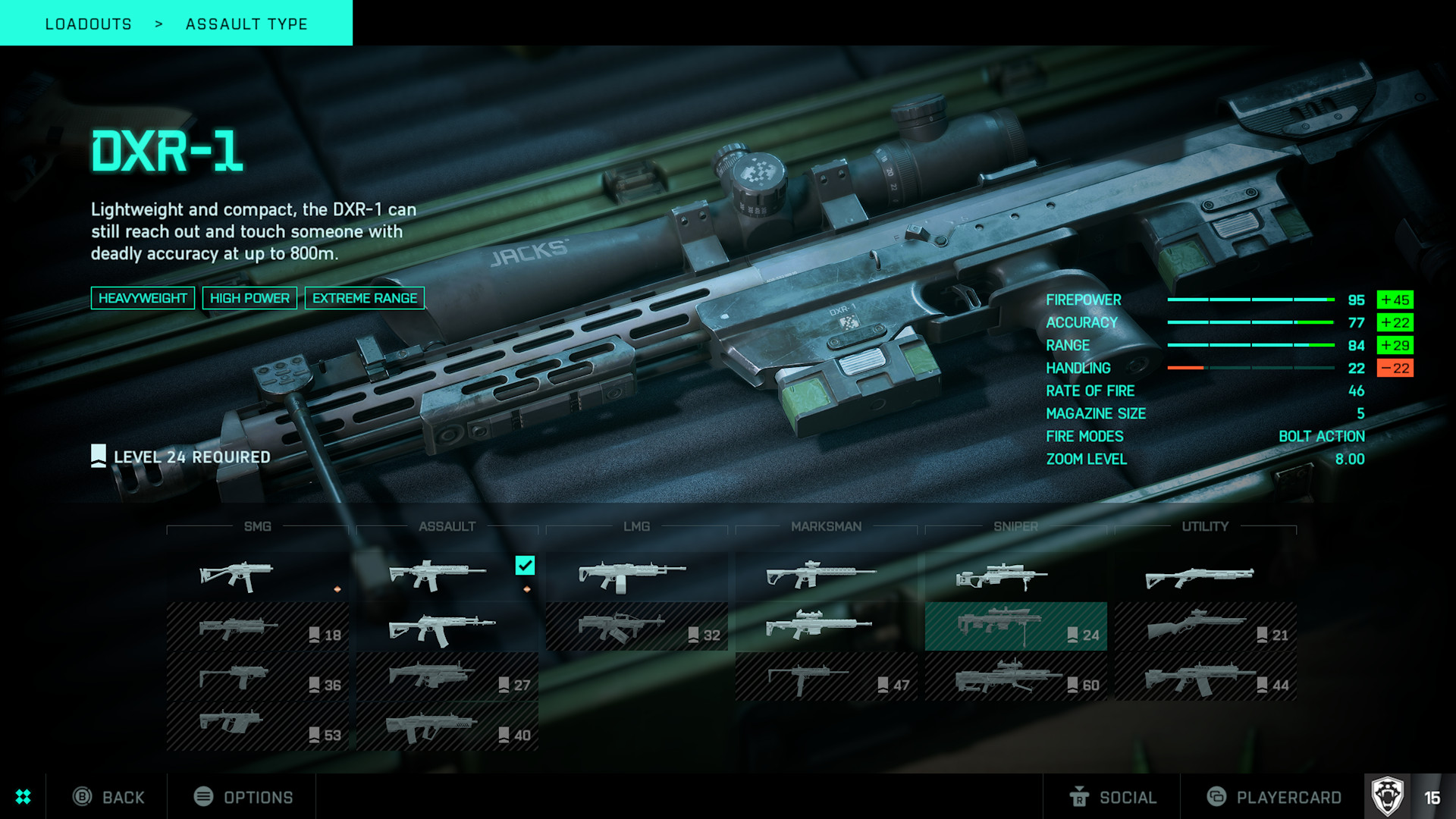 Best DXR-1 Battlefield 2042 loadout: The DXR-1 in the customization screen.