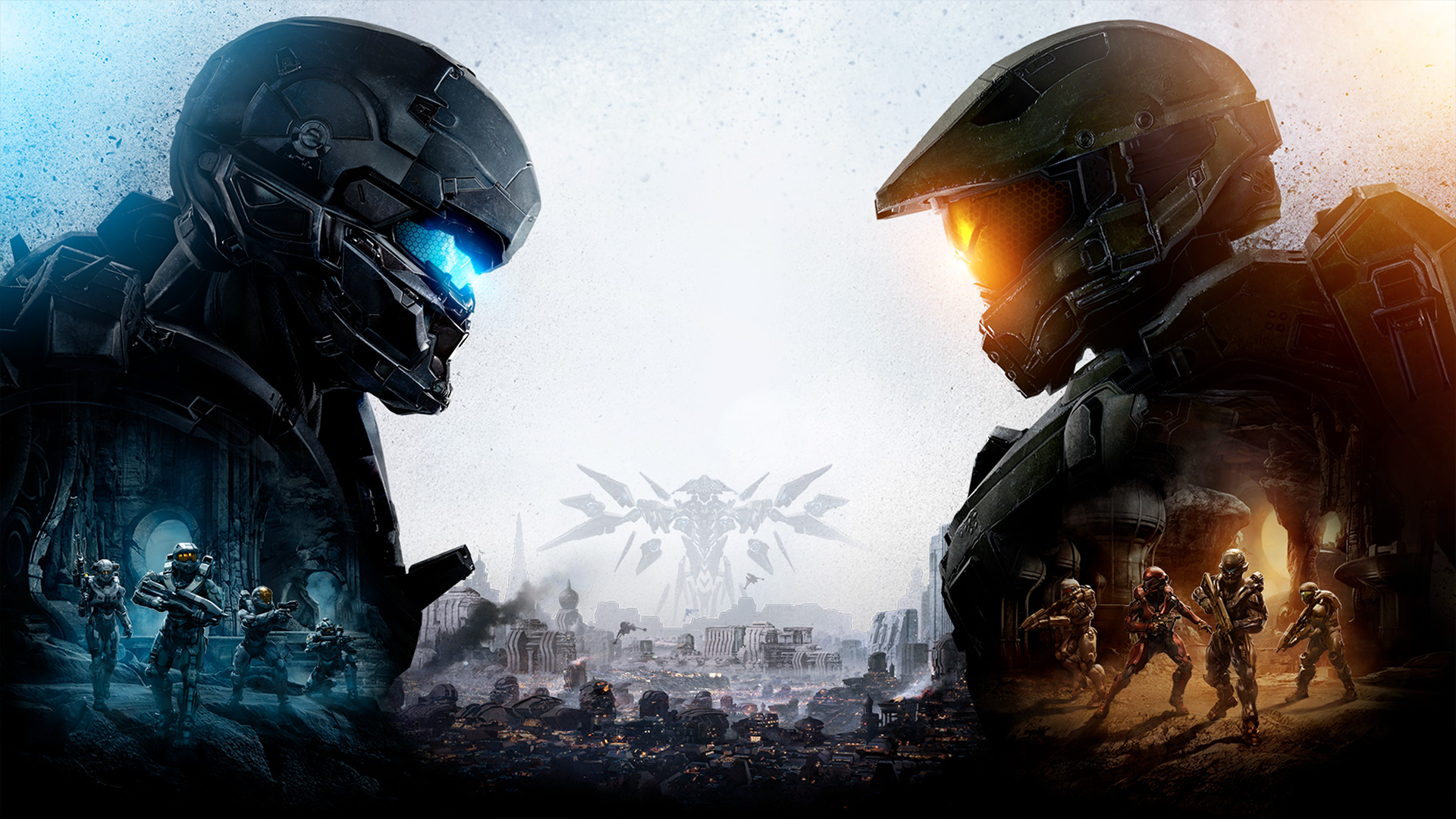 Halo games in order: Halo 5 Guardians art with Master Chief staring at Locke.