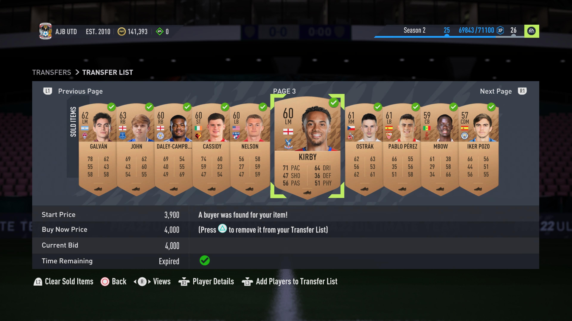 FIFA 22 Bronze Pack method: A full transfer list showing loads of sold bronze players.