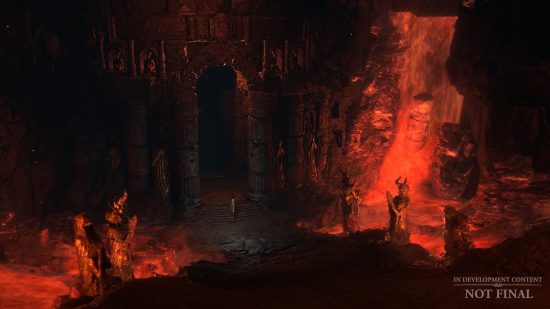 Diablo 4 Season 1 news: An ancient stone ruin surrounded by lava.