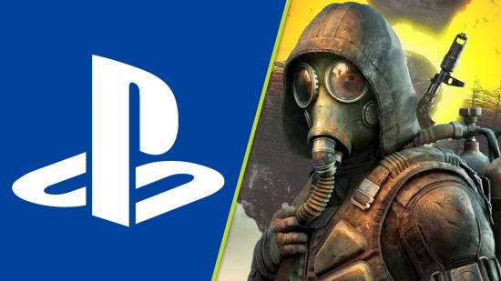 Stalker 2 PS5 release date: a soldier in a gas mask next to the PlayStation logo