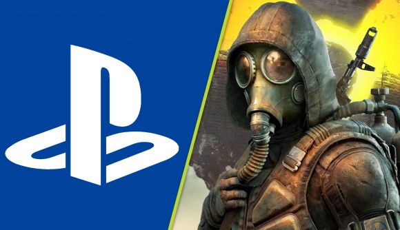 Stalker 2 PS5 release date: a soldier in a gas mask next to the PlayStation logo
