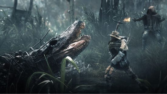 Best Xbox Battle Royale Games: Multiple players can be seen attacking a crocodile