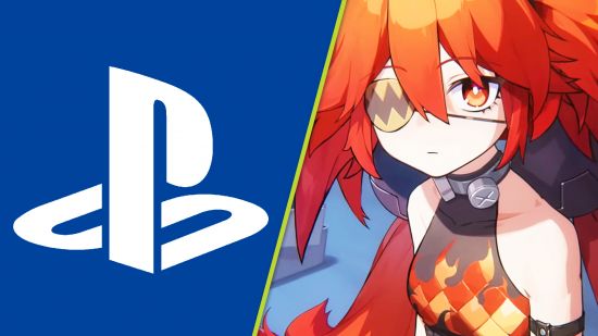 Zenless Zone Zero PS5 release date: Koleda with her orange hair and eyepatch, next to the PlayStation logo