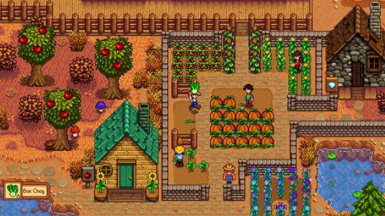 Best PS5 co-op games: An image of player farming in their village in Stardew Valley.