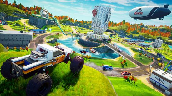 Best Xbox racing games: a monster truck and a blimp overlooking a tall tower