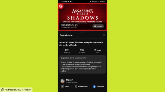 Assassin's Creed Shadows release date: description box showing the release date