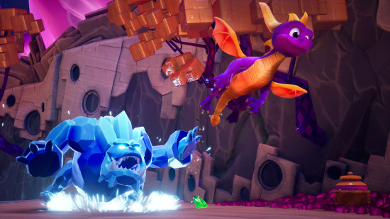 Best PS4 games: Spyro the purple dragon flying away from an ice monster