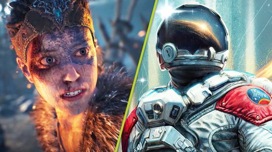 Best Xbox Games: An image of Senua in Hellbade Senua's Sacrifice and a Constellation astronaut in Starfield.