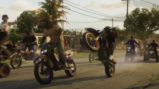 GTA 6 release date: A group of bikers racing down a street, and one of them is doing a wheelie