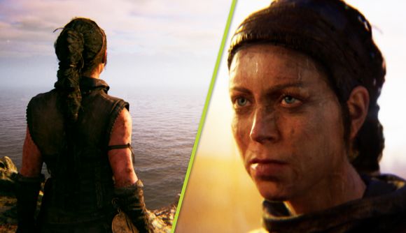 Hellblade 2 gameplay impressions: Senua staring out to the ocean next to a close-up of her face