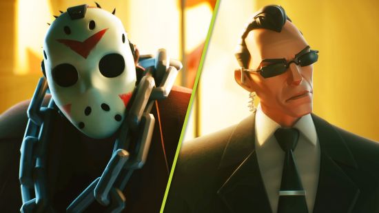 New MultiVersus trailer Friday the 13th Jason The Matrix Agent Smith: Jason wearing his patented mask stood next to Agent Smith wearing his patented sunglasses