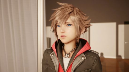 PlayStation Showcase predictions: Sora from Kingdom Hearts wearing a black, grey, and red jacket staring off into the distance