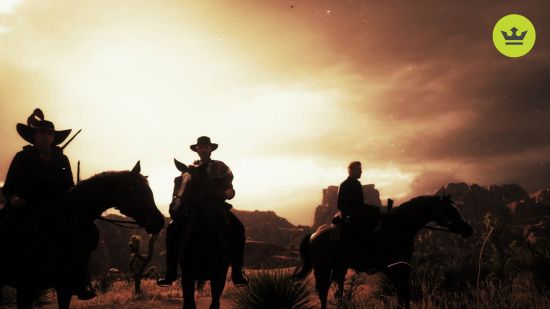 Red Dead Online: An image of three cowboys in Red Dead Online.