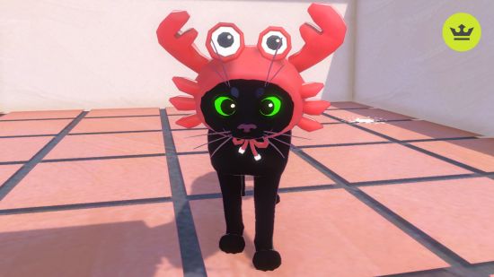 Xbox Game Pass Little Kitty Big City: a cute black cat wearing a crab hat