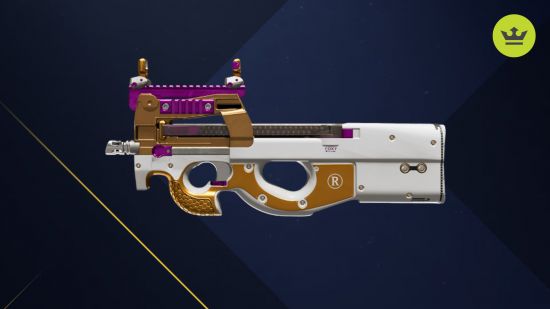 Best XDefiant loadout: A white, gold and purple painted submachine gun