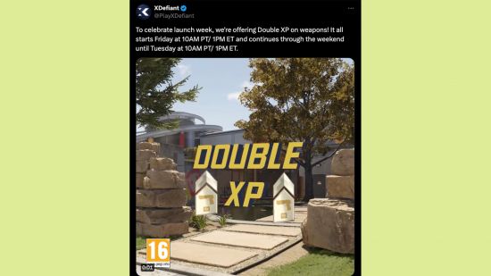 XDefiant Double XP Weekend: An image of the XDefiant Double XP logo. 