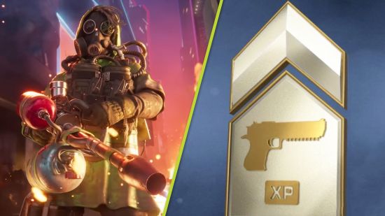XDefiant Double XP weekend: An image of the Cleaners faction in XDefiant and a Double XP booster logo.