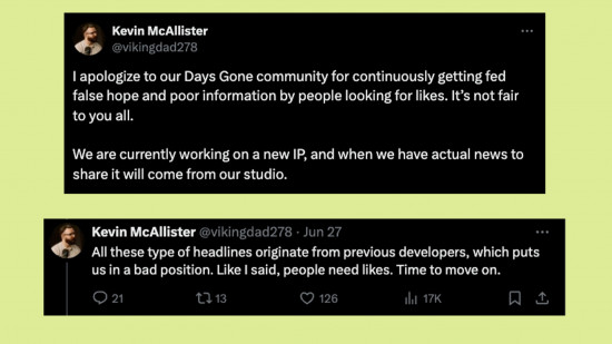 Days Gone 2: An image of Bend Studios community manager Kevin McAllister on social media platform X.