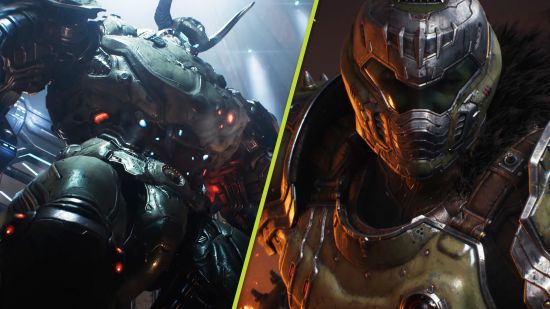 Doom The Dark Ages Xbox PS5 reveal: a giant Doom Slayer mech next to the Doom Slayer himself