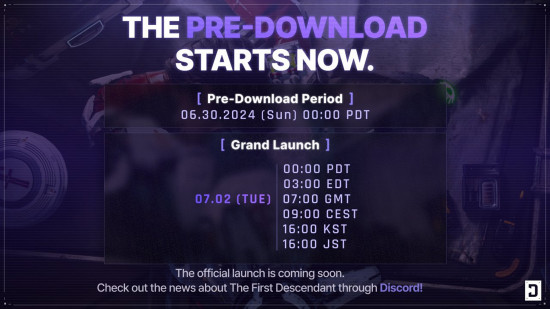The First Descendant preload: An image of the preload and launch times for The First Descendant.