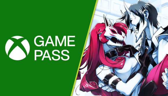 Xbox Game Pass Neon White achievements: White holding Red next to the Game Pass logo
