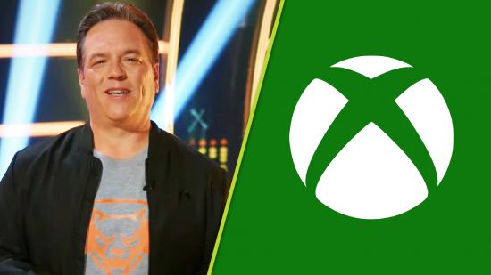 Xbox handheld console Phil Spencer showcase: Phil Spencer next to the Xbox logo