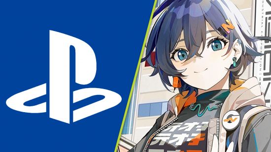 Zenless Zone Zero pre-reg 40 million PS5: the female MC with blue hair and orange accents next to the PlayStation logo