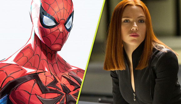 Marvel Rivals leaks: An image of Spider-Man in Marvel Rivals and Scarlett Johansson as Black Widow.