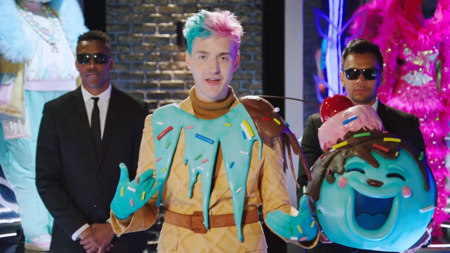 Ninja dressed in an anime-style Ice Cream costume on the set of the Masked Singer