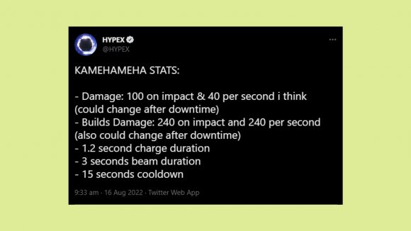 Fortnite Kamehameha Mythic: an image of a tweet showing the stats explained above